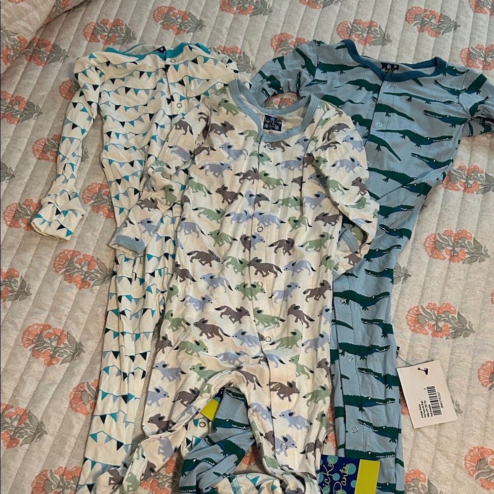 3 Pairs of Kickee Pants Footie Pajamas with Snaps